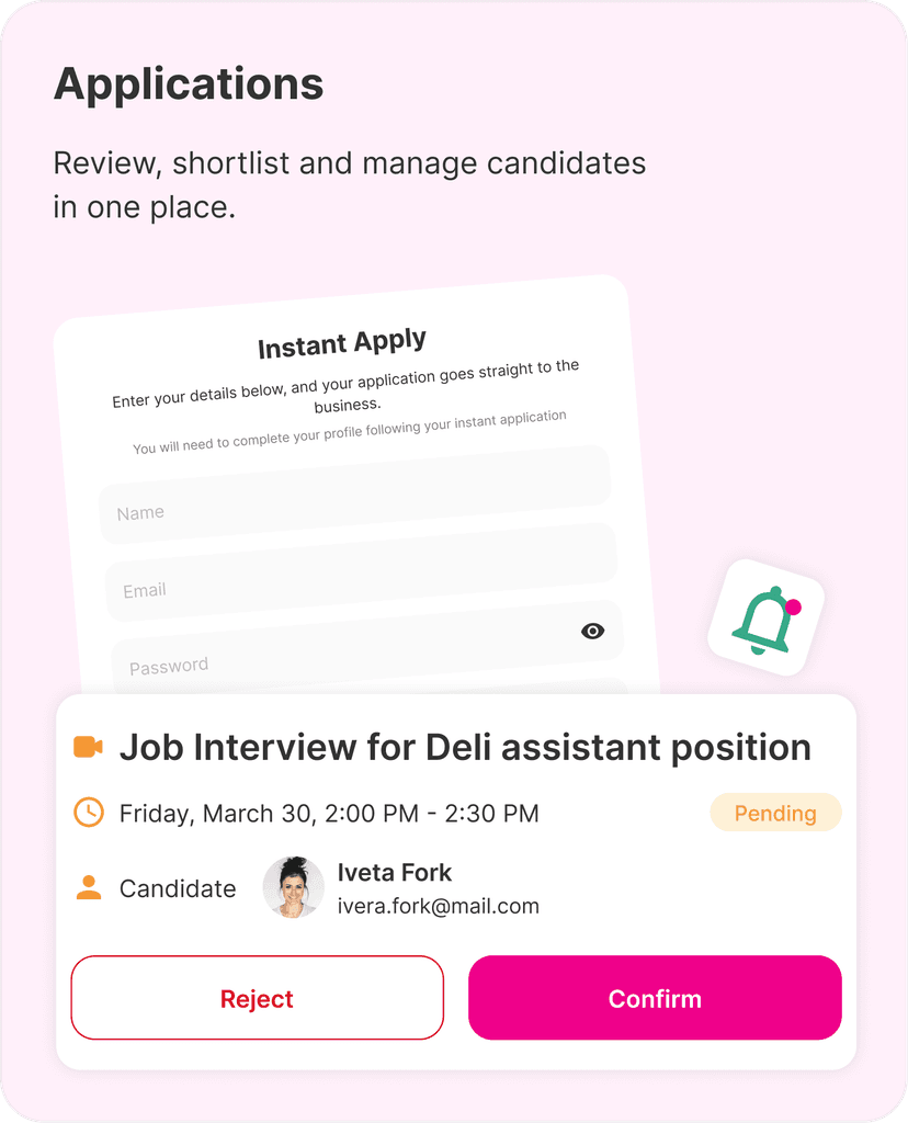 Applications feature preview with instant apply and interview management