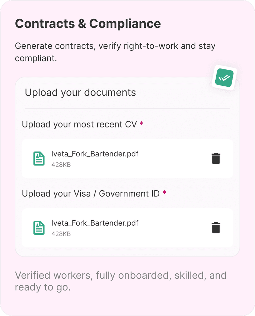 Contracts and compliance feature preview with document upload