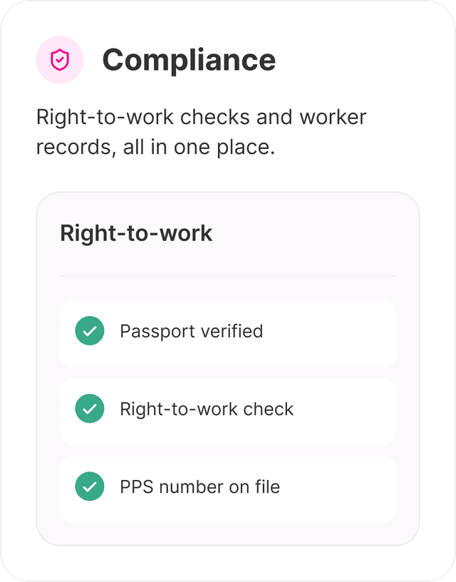 Compliance feature with right-to-work verification checklist