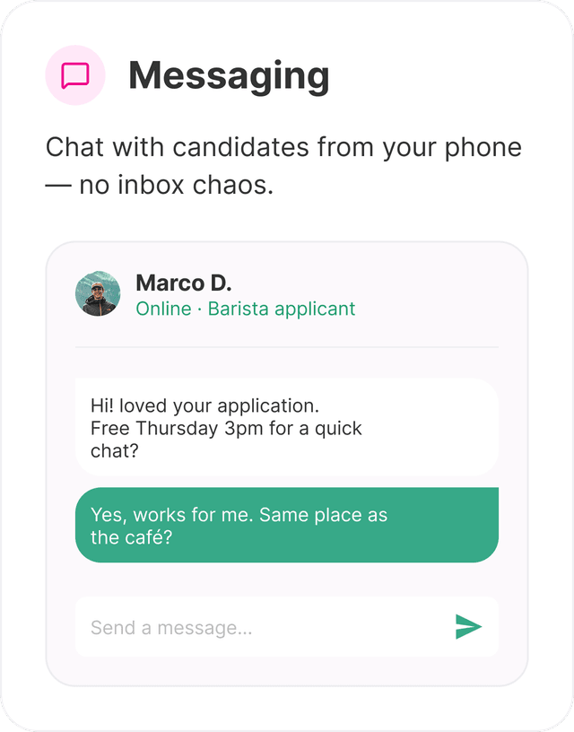 Messaging feature with candidate chat interface