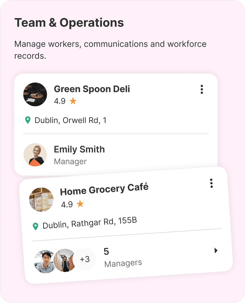 Team and operations feature preview with business profiles and managers